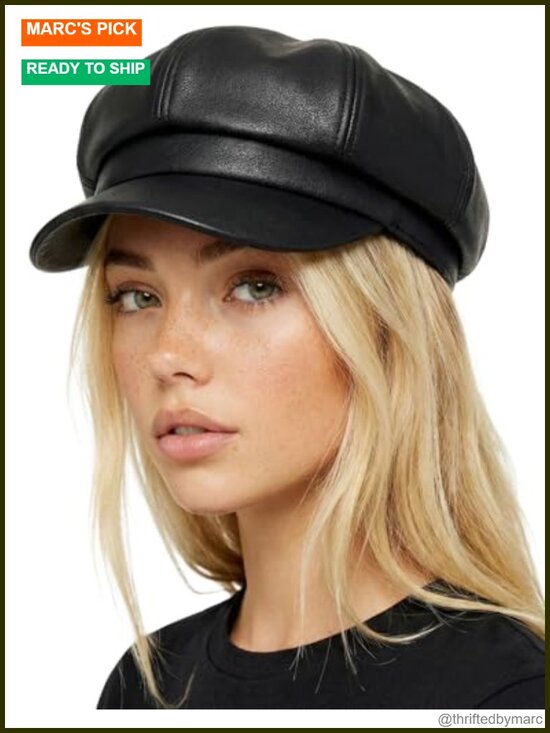 Faux Leather Newsboy Cabbie Cap with Curved Visor, Adjustable Fit, Vintage main image 6